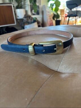 Coach Navy Leather Belt with Brass Buckle